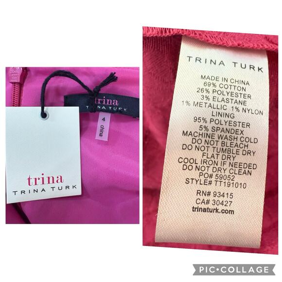 Trina Turk New Favor Pink Square Neck Bell Sleeve Dress Size 4 Sheath Textured - Picture 12 of 15